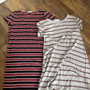 T SHIRT DRESSES, BOTH SMALL AND STRIPED, SUPER COMFY FOR DAY TO DAY WEAR,